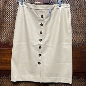 Ann Taylor Taupe Faux Leather Button Skirt NWT